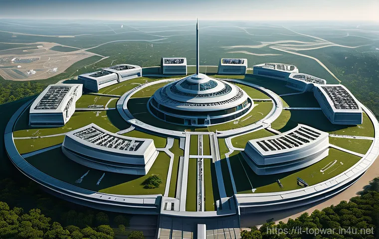 top war 방어력 강화 전략 - **Prompt:** "An overhead strategic view of a sprawling, heavily fortified futuristic military base a...
