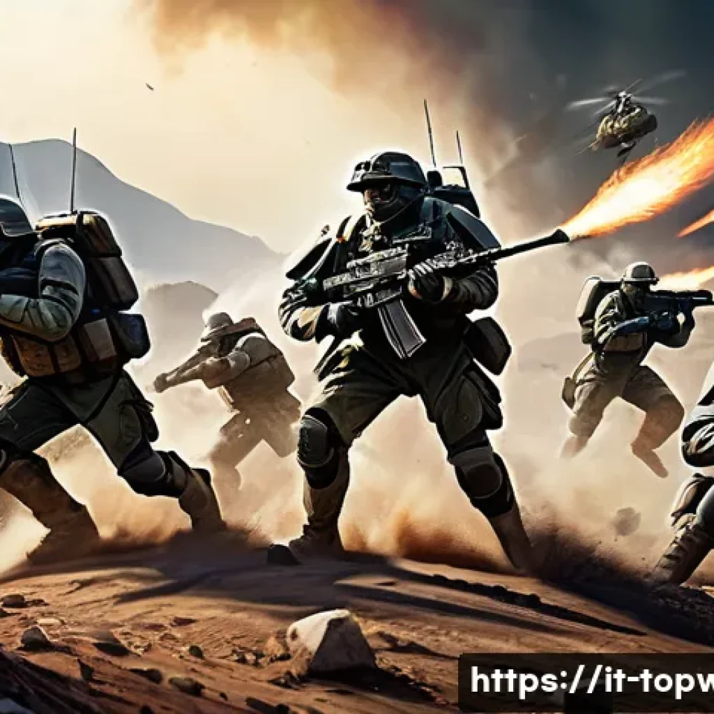 top war PvP 전략 - A dynamic battlefield scene showcasing a diverse army composition in a futuristic war strategy game....
