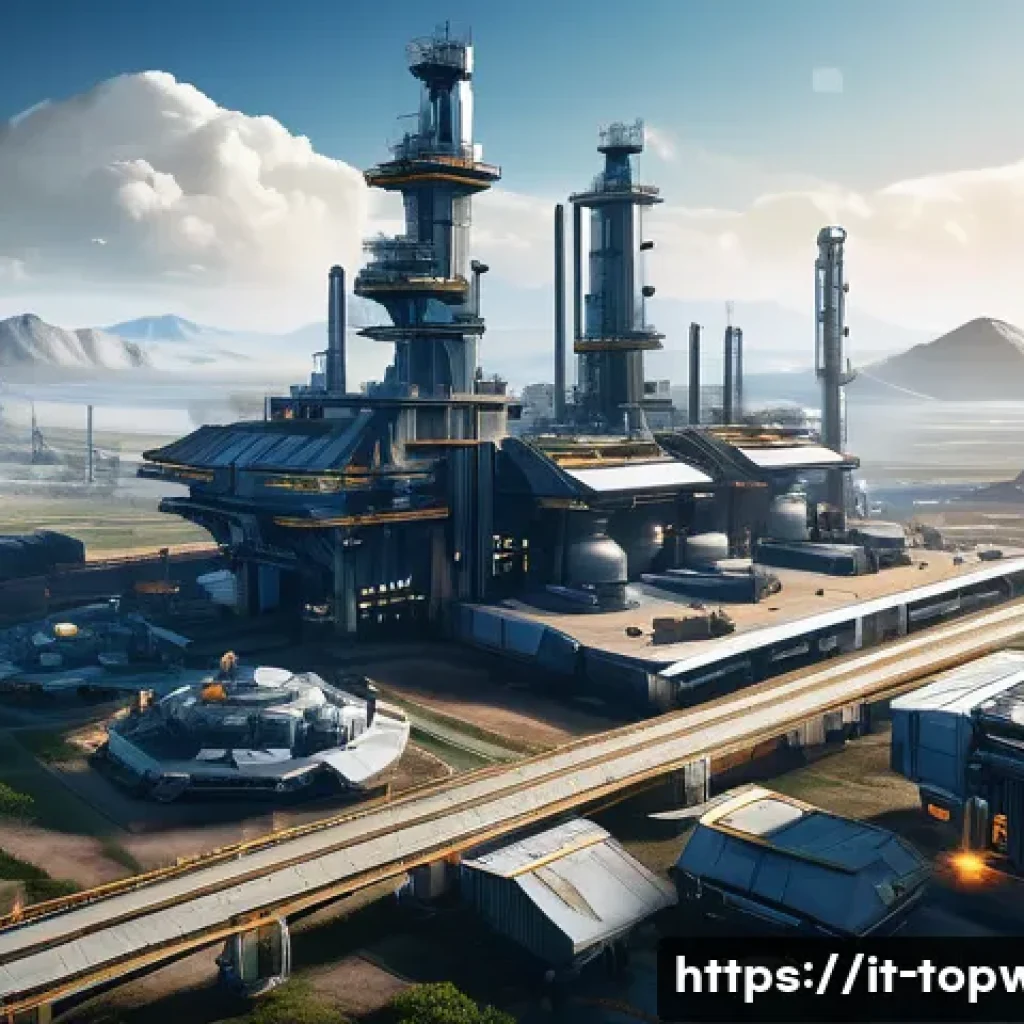 top war 초보자 가이드 - A futuristic military base in a strategic game setting, showing balanced resource collection structu...