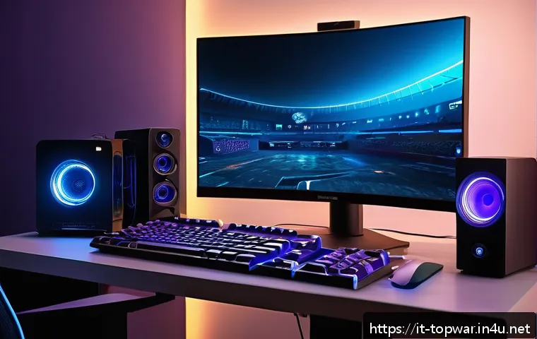 top war 접속 방법 - A detailed digital illustration of a modern gaming setup designed for playing Top War on a desktop P...