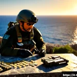 top war 공격력 상승 아이템 - Photorealistic cinematic battlefield command scene on the Italian Mediterranean coast, a modern armo...