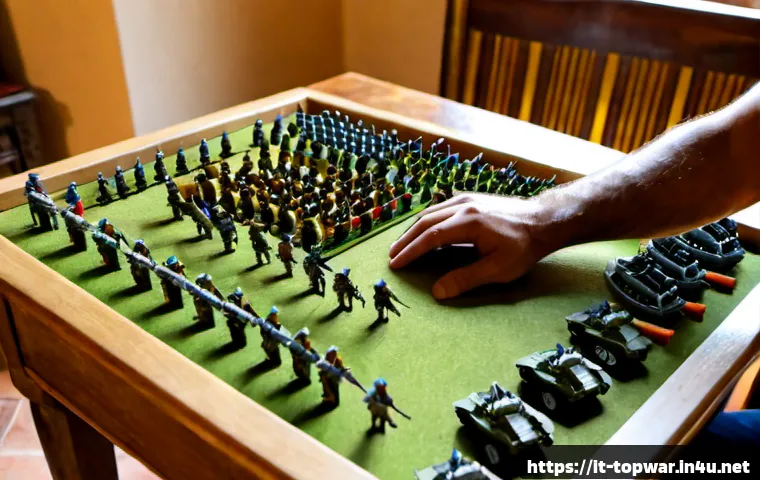 Home 30 top war 병력 관리 전략 - Photorealistic overhead view of a focused Italian strategy gamer managing a tabletop battlefield wit...