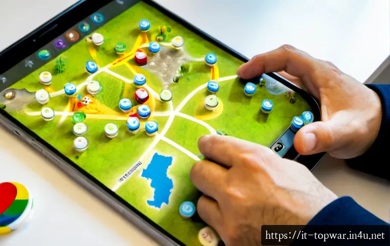 Home 17 top war 주간 이벤트 공략 - Photorealistic overhead view of an Italian mobile strategy gamer planning a weekly challenge at a ti...